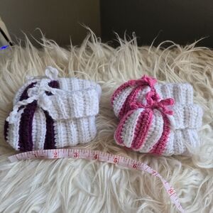 Handmade White and Pink Baby Booties